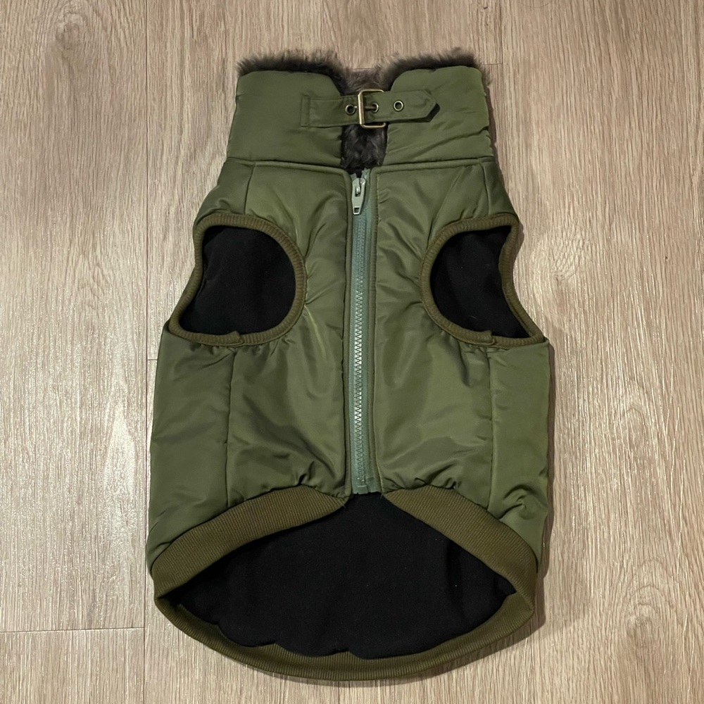 Holiday Green Dog Coat/Vest w/Fur Collar Size XL